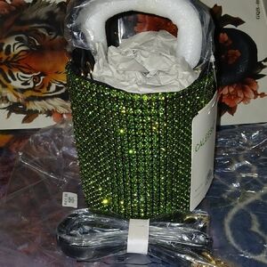 Green Rhinestone Women's Round Bag